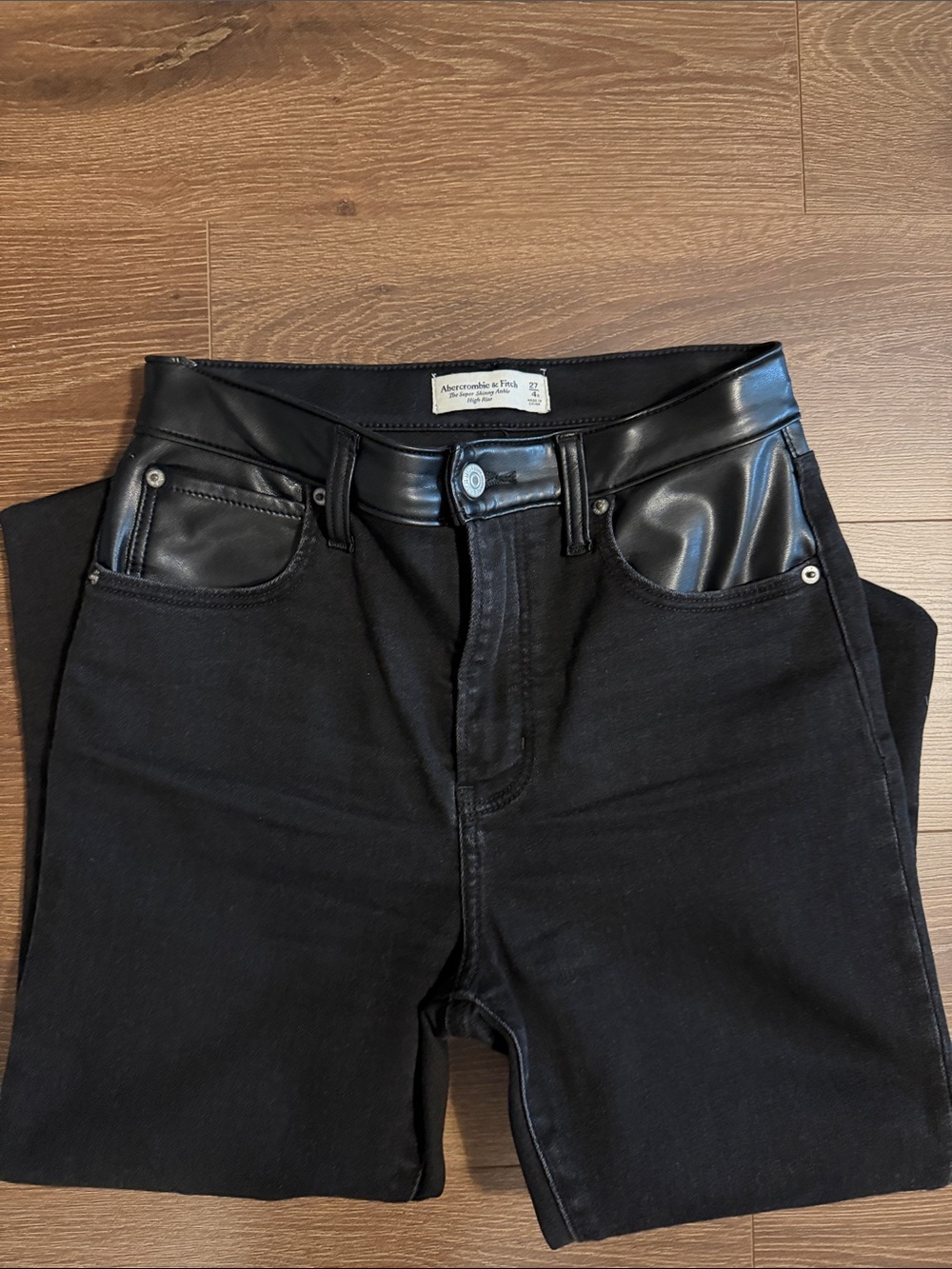 Abercrombie & Fitch Black Jeans with Faux Leather Trim